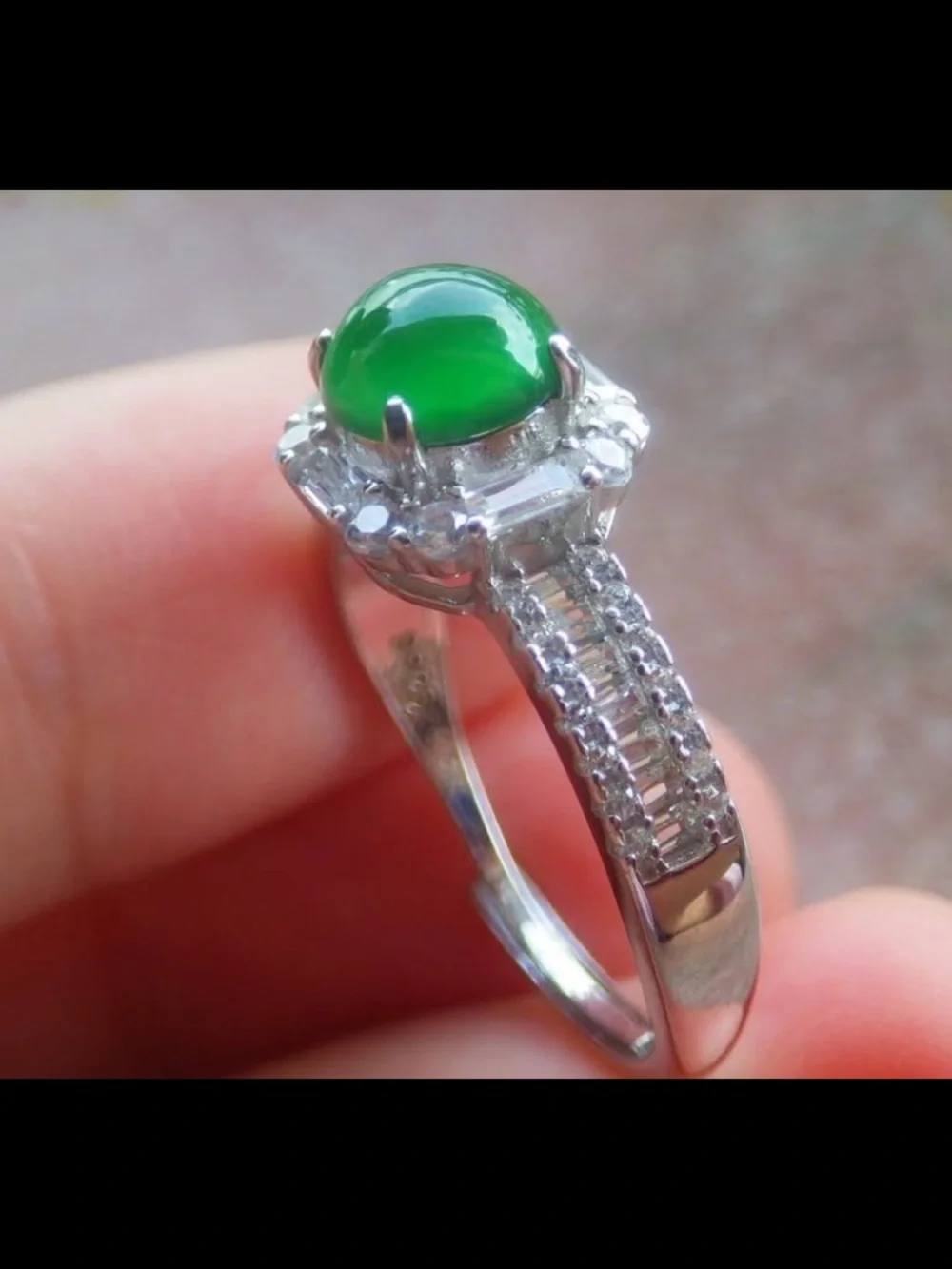 Luxury jadeite precious certificate Sterling silver 925 opened ring size8